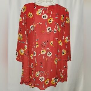 Maurices Red Floral Kimono Size XL #feminine #colorful